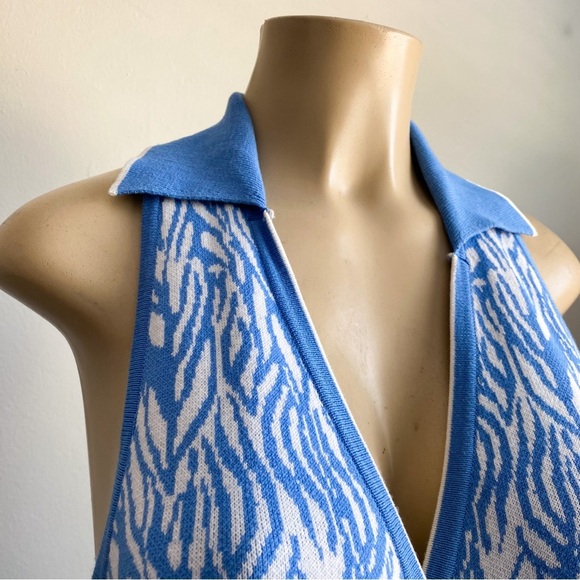 Diane von Furstenberg Collared Midi Wrap Floral Blue White Sweater Dress XL - Picture 8 of 14